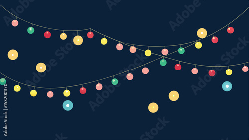 Colorful festive string lights with soft bokeh abstract background design for celebrations