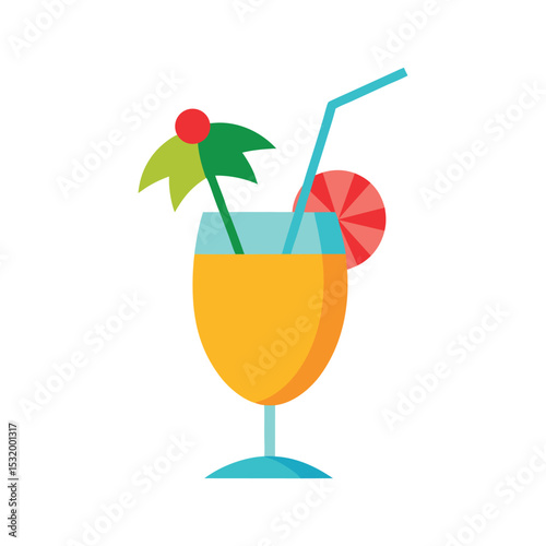 Tropical cocktail drink with umbrella and straw flat vector illustration design