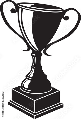 Traditional trophy cup silhouette in flat black style, bold clean shape with handles, great for microstock use