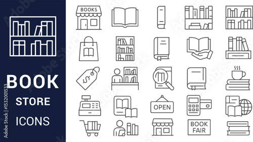 Extensive Collection of Book Store Icons Linear Style Vector Graphics