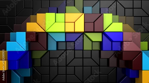 Geometric Shapes Form a Wave. Abstract motion, 3d rendering, 4k resolution
