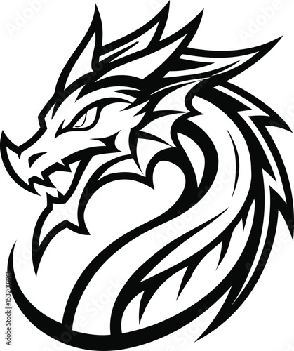 Stylized dragon head tribal tattoo design vector illustration