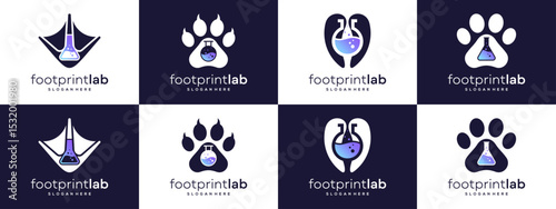Set Collections of Animal Foot with Laboratory, Logo Design Inspirations. Unique Vector of Animal Organ Anatomy Research, based Icons Template.