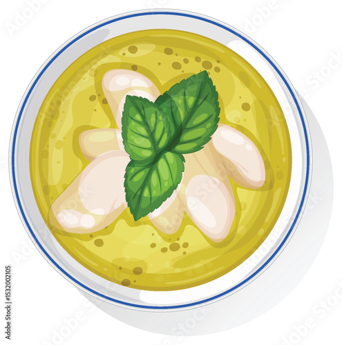Thai Green Curry with Basil Leaves Illustration