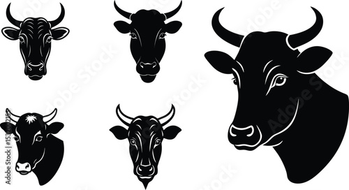 cow head silhouette, cow head vector icon, cow face illustration.