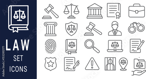 Comprehensive Law Icons Set Justice, Legal, Court, Legal System, Law Enforcement