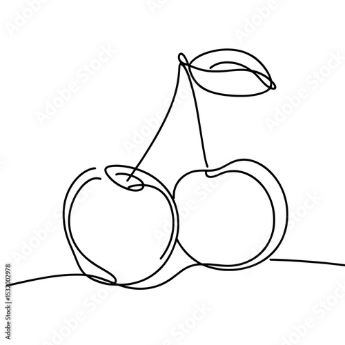 Pair of cherries in line art symbolizing sweetness and summer freshness