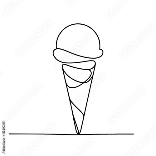 Ice cream cone in line drawing symbolizing summer treat and sweetness
