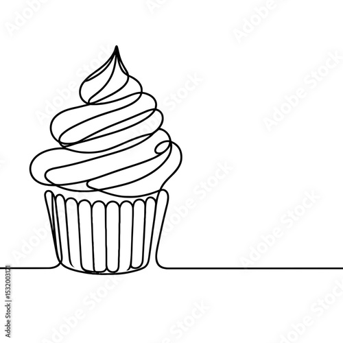 Cupcake with frosting in line art symbolizing celebration and sweetness