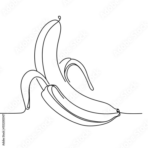 Peeled banana in line art symbolizing natural snack and energy