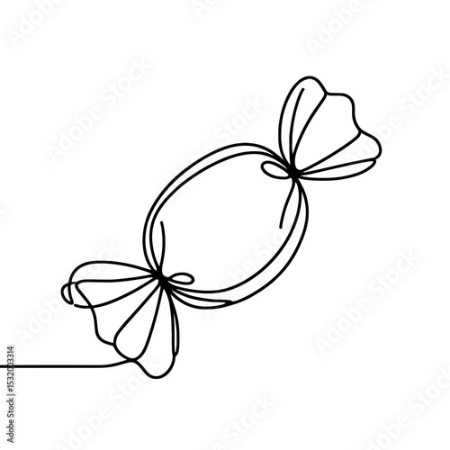 Wrapped candy in line art symbolizing sweetness and childhood joy