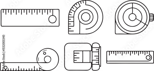 Measurement Icon Set Line Art Vector Ruler Scale Tape Precision Editable Tool Icons