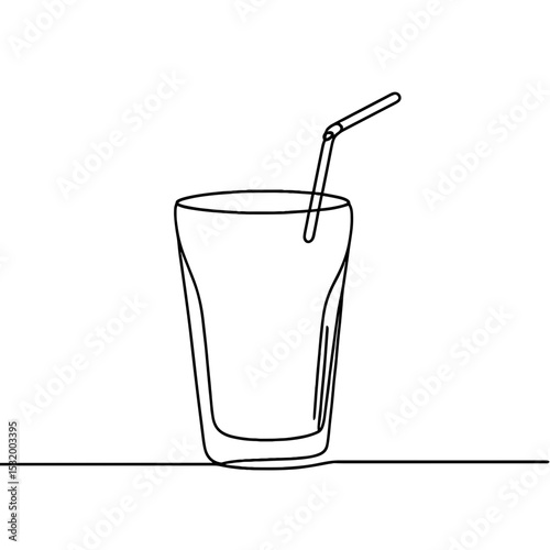 Drinking glass with straw in line art