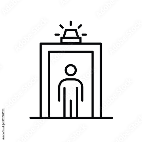 Outline Icon of Individual Passing Through Security Scanner with Alert Light Thin Line