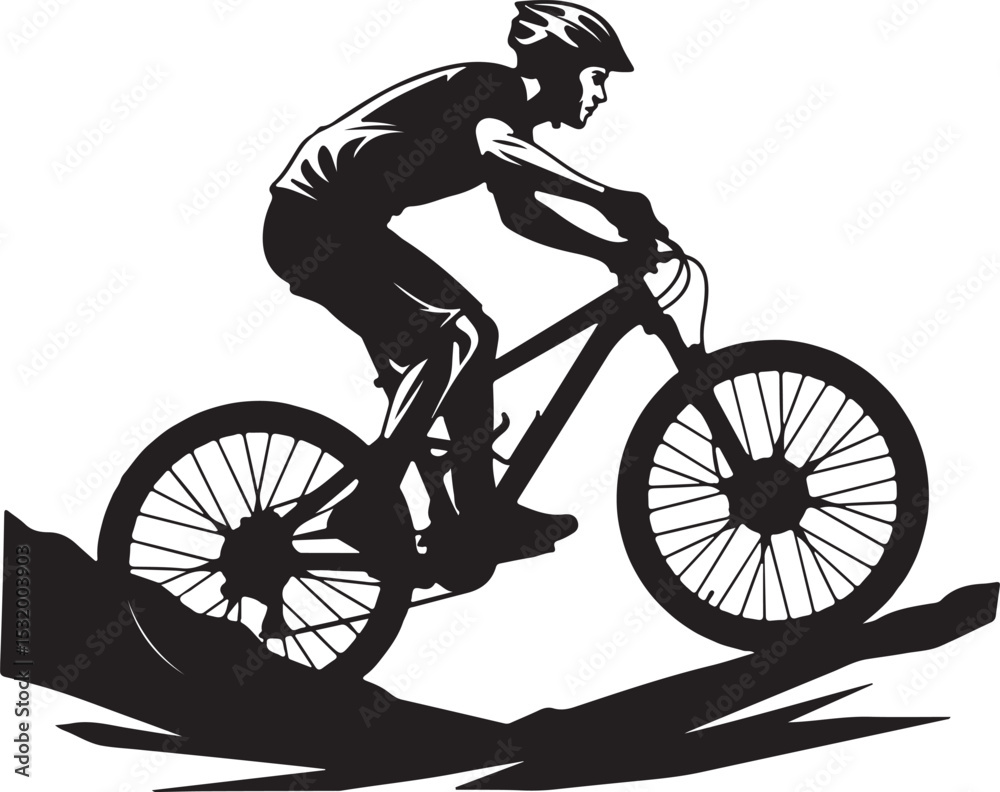 Fototapeta premium Isolated vector silhouette of a man riding a bicycle, perfect for illustrating cycling sport and travel