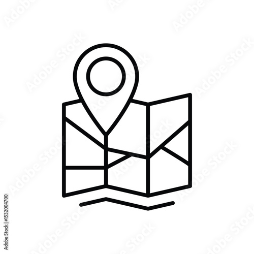 Navigation Map Icon with Pin Outline Thin Line Symbol for Travel and Geolocation