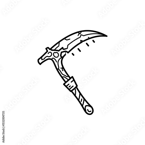 Black Lined Icon of Arcane Sickle Pulsing with Light