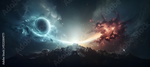Galaxy Version of God vs monster world, ai generative