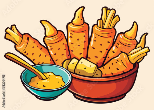 Crispy carrots with mustard dip.