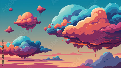 Whimsical abstract cloudscape illustration with vibrant colors suitable for design projects