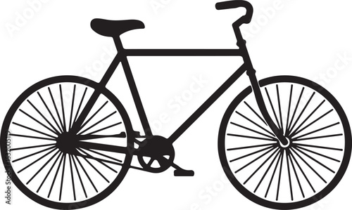 Vintage bicycle silhouette vector illustration of a sport cycling road bike with a black frame, wheels, and seat, isolated on white
