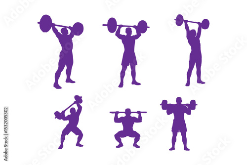 
weightlifting silhouette set. male and female athlete, weightlifter, sport. isolated on white background. vector illustration.
