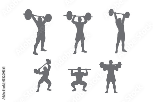 
weightlifting silhouette set. male and female athlete, weightlifter, sport. isolated on white background. vector illustration.
