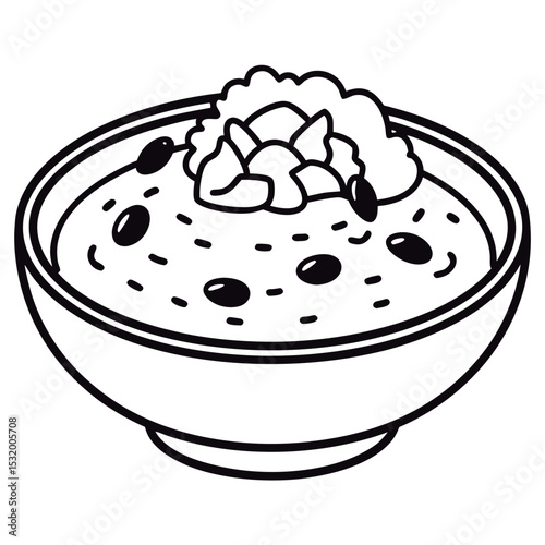 Bowl of hearty soup with vegetables.