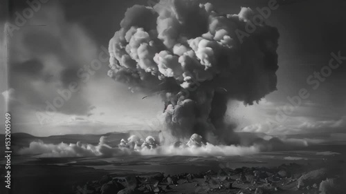 Extensive scary nuclear explosion in outdoor, mushroom cloud