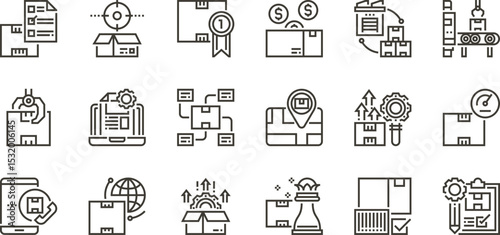 Streamlined Logistics  A Collection of  20 Essential Line Icons for  Shipping, Delivery, and Supply Chain Management.  Perfect for Website Design, App Development, and Presentations.