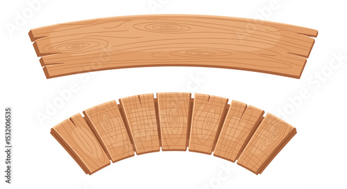 Rustic Wooden Sign Collection Isolated on White Background Curved and Flat Wooden Pieces