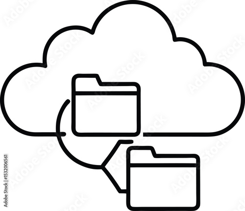 Cloud Storage Drive with Folder and File Icons vector Line art
