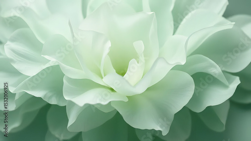Chiffon-like petals with flowing movement in seafoam green and white