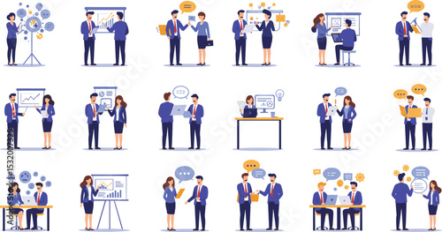 Wallpaper Mural Office teamwork communication, professional business collaboration, data report presentation, corporate project discussion, planning meeting, team management strategy,  flat vector illustration Torontodigital.ca
