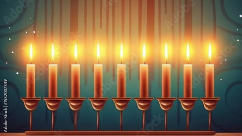 Holiday composition for celebration holiday Hanukkah, big color candlestick with burning candles