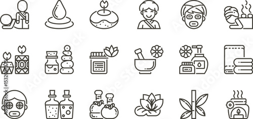 Spa and Wellness Icons A Collection of Line Art Graphics for Relaxation and Rejuvenation
