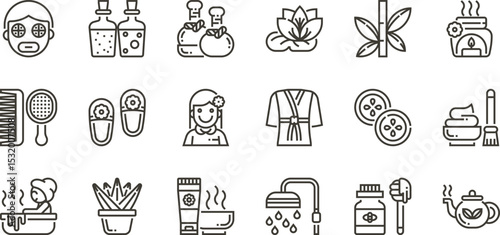 Spa Day Icons Relaxing Line Art for Wellness and Beauty