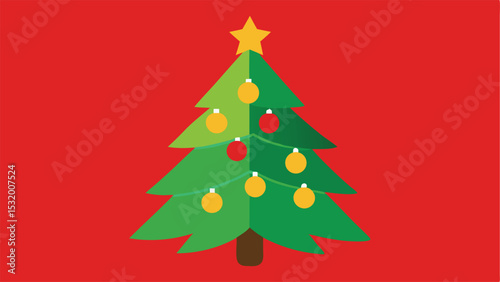 Festive illustrated christmas tree decorated with baubles and a golden star