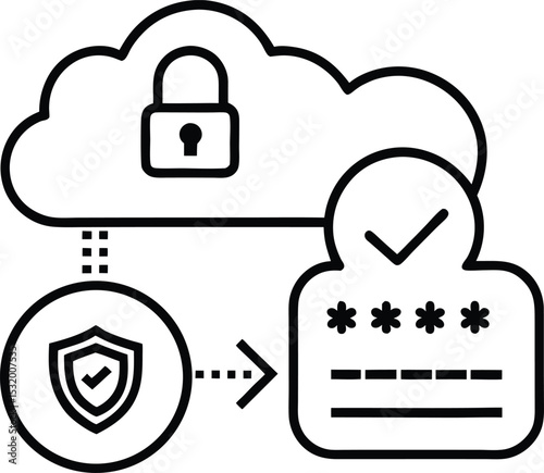 Two Step Verification via Cloud Platform vector Line art