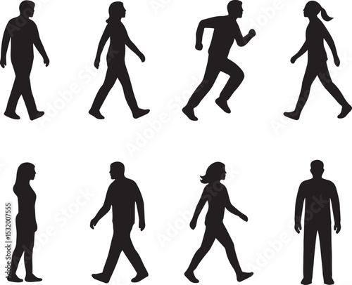 Walking and Running People Silhouettes Bundle Human Movement Vector Icons Pack for Fitness Urban Lifestyle and Activity Design Projects