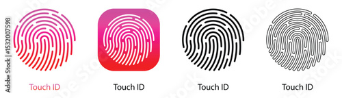 Touch ID Fingerprint Scanner Icons Set, Biometric Identification Vector, Isolated on White Background