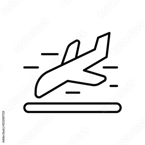 Airplane Landing Icon Outline Style Thin Line Symbol for Flight Arrival or Airport Runway Design