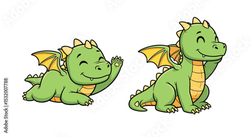 Cute Green Dragon Illustrations for Children's Books and Art Projects Design Creation Ideas