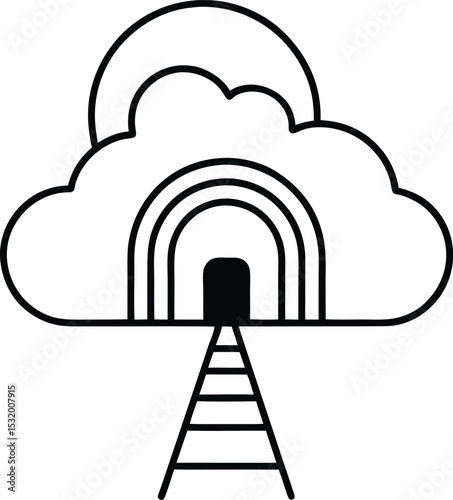 VPN Tunnel Through Cloud Vector Illustration vector line art