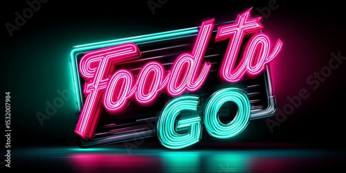 Neon banner reads Food to Go in bold retro cyberpunk style