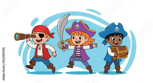 A Trio of Young Pirates Embarking on an Exciting Treasure Hunt Adventure