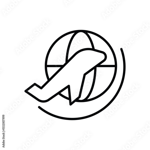 World Travel Icon with Airplane and Globe Thin Line for Global Aviation and Tourism Design