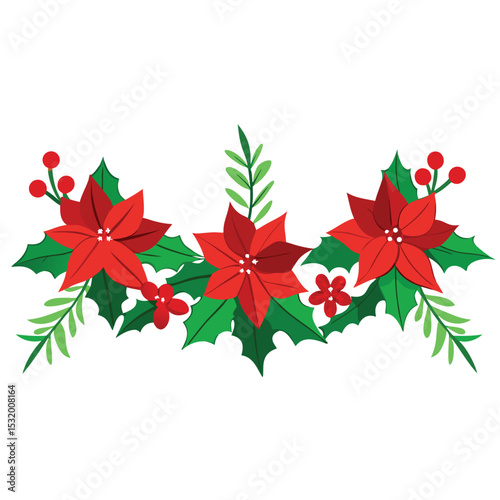 Long Horizontal Christmas Garland with Colorful Ornaments on a White Background Vector