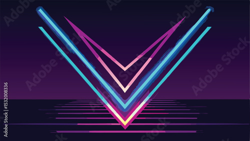 Futuristic neon light beam design with retro style in a dark abstract composition