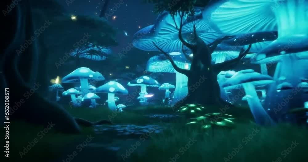 Enchanted Forest Glowing Mushrooms and Bioluminescent Night Enchanted Forest Glowing Mushrooms and Bioluminescent Night